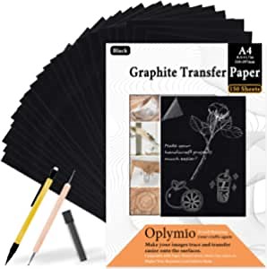 Oplymio 150 Sheets Carbon Transfer Paper Black Graphite Copy Paper Tracing with Embossing Stylus Set for Wood, Paper, Canvas and Other Art Craft Surfaces(8.3 x 11.7 Inches)