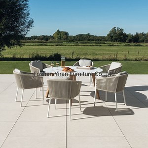 [Hot Item] Antique Outdoor Garden Patio Dining Table and Chairs in Aluminum Frame with Woven Rope