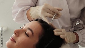 Mesotherapy for hair strengthens follicles and enhances density 4k video. Plasma injection therapy stimulates natural regeneration. Platelet-Rich Plasma revitalizes hair follicles and improves growth.