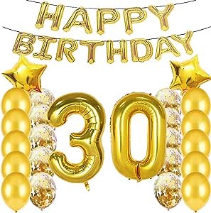30th Birthday Decorations Party Supplies,Gold 30th Birthday Balloons,Number 30 Mylar Balloon,Latex Balloon Decoration,Great Sweet 30th Birthday Gifts for Girls,Photo Props
