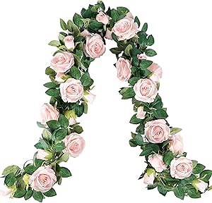 Whonline 3pcs 19.7ft Artificial Pink Flower Garland Silk Rose Vines Hanging Fake Rose Garland for Backdrop Wedding Party Table Centerpiece Garden Outdoor Decorations