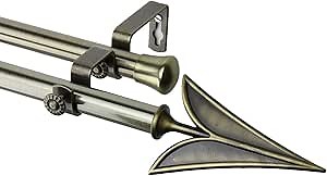 Rod Desyne Arrow Double Window Curtain Rod Set, 28 to 48-Inch, Antique Brass