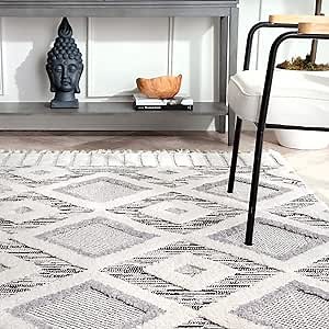 nuLOOM Journey Shaggy Checkered Tiles Tassel Area Rug, 4x6, Grey