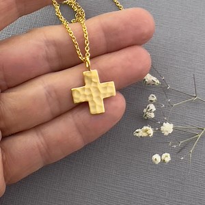 Greek Cross Necklace Gold Vermeil Equal Arm Hammered Pendant Christian Confirmation Gift Religious Jewelry for Women Girls Teens N356G - Etsy