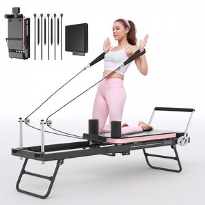 UPGO Foldable Pilates Equipment for Home Gym - Pilates Reformer Machine for Home Workouts, with Jump Board, Additional 4 Springs