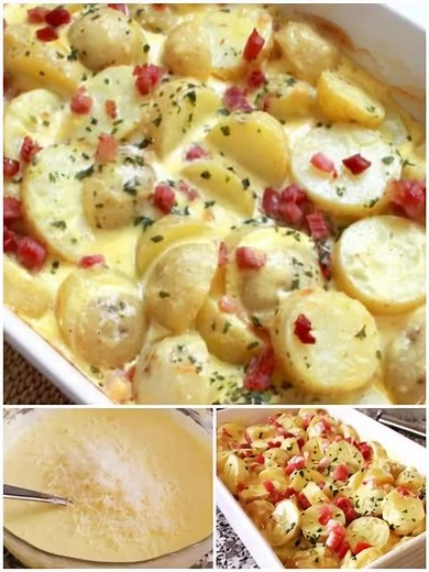 Cartofi la cuptor în sos Carbonara 😋😋 Pentru pofticiosi gasiti reteta mai jos 😍 👇 | Lumea Gustului
