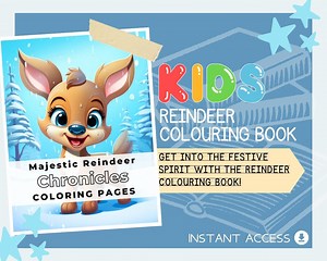 Reindeer Colouring Book | 14 Rudolph Themed Graphic Pages | Kids & Adults Art Books | Printable Drawing Colour Sheets All Ages | - Etsy