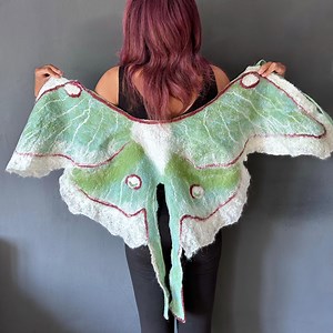 Hand Felted Luna Moth Wings Cape: Merino Wool Shawl With Wool Lace Trim - Etsy