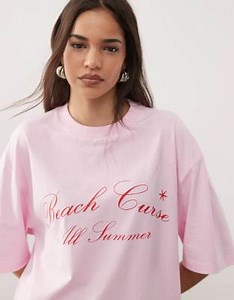 COLLUSION front graphic acid wash tee in pink | ASOS
