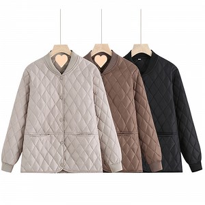 Venta Caliente Chaqueta Acolchada Térmica para Damas de Mediana Edad, Color Marrón, Chaqueta Acolchada Casual, Sin Capucha, Perfecta para el Uso Diario