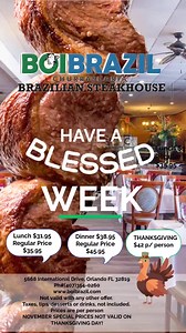 🔥 November is sizzling with flavor! 🔥 All month long, enjoy our authentic Brazilian steakhouse experience at a special price: 🍽️ Lunch: $31.95 🌙 Dinner: $38.95 Savor the taste of tradition with our endless rotisserie of premium meats — juicy picanha, flavorful ribs, delicious sausages, and many more cuts, carved fresh at your table. 🥩🔥 But that’s just the beginning! Our gourmet buffet features a delicious variety to complete your meal: 🥗 A fresh salad bar with vibrant greens and house-mad