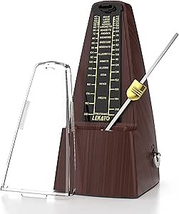 LEKATO Mechanical Metronome, Universal Metronome for Piano, Guitar, Ukulele, Violin, with Loud Sound, Accurate Track Beat, Tempo for Beginner, Walnut Wood Grain