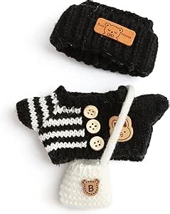 17cm Doll Clothes for Labubu – Chic Style Dolls Outfit with Black Sweater, White Bag, and Hat – Cute Kawaii Doll Clothes Accessories for Collectors & Fans