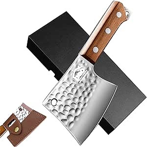 ohmonlyhoo Meat Cleaver for Meat Cutting and Chopping, 4" Kitchen Knives Made with Hand Forged HC Steel for Home Outdoor Camping BBQ Christmas Thanksgiving Gift Idea