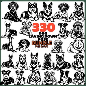 Dogs Laying Down Pose SVG Bundle | All Dog Breeds Outline | PNG SVG Instant Digital Downloads - Etsy