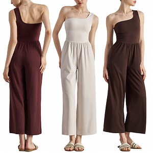 [Hot Item] Wholesale Factory Single Strap Yoga Bodysuit Women with Chest Pad Exercise Tank Top Loose Wide Leg Pants Set