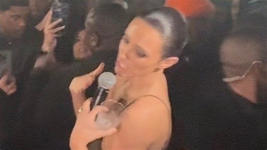 Bianca Censori belts out Adele and flashes smile at Kanye West's Grammys party