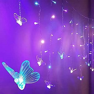 Butterfly Curtain Fairy Lights for Bedroom String Lights Hanging Twinkle Ceiling Decor 90 Led 10FT with Remote Girl Butterfly Room Decor for Little Toddler Teen Girls Wall Christmas Decorations