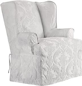 SureFit Matelasse Damask Wing Chair-White