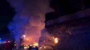 Firefighters in #Vernon battled this fire on I-84 this morning. It happened after a two-vehicle crash. Details below. | WFSB - Channel 3 Eyewitness News