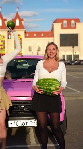 Sofia Temnikova with watermelons. Big cups size tits huge breast natural boobs busty girl giant