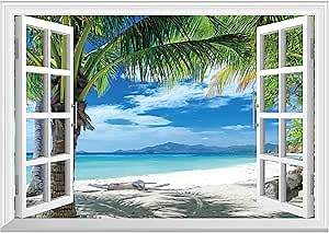 Amazon.com: FLFK Fake Window Wall Sticker - Beach Palm Trees Faux Window Wall Mural for Wall Decor, Stick and Peel Wall Decals,24"x16" : Tools & Home Improvement