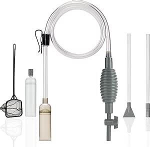 Aquarium Siphon Vacuum Cleaner Kit with Dual Tubes and Fish Net, Ideal for Gravel and Sand Cleaning, Gravel Vacuum for Aquarium Kit