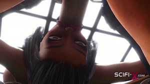 SCIFI-X - Super sci-fi sex machine and a sexy young ebony in restraints