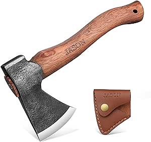 JASON 11" Camping Axe Hatchets, Small Splitting Hatchet for Chopping Wood, Hand Forged Bushcraft Axe with Sheath for Outdoor Survival Wood Carving with Gift Box