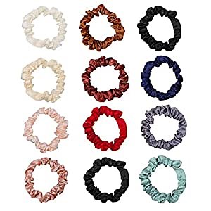 Skinny Elastic Hair Bands for Girls, 12pcs Silk Hair Ties Satin Hair Scrunchies for Ponytail, Hair Accessories Gift