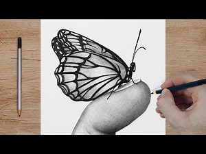 Drawing - How To Draw a Butterfly on the finger - Pencil Sketch Drawing Butterfly