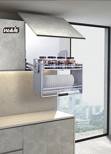 [Hot Item] Modular Kitchen Hanging Cabinet Stainless Steel Pull Down Elevator Basket A223CD Two Tier Storage Shelf
