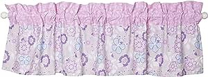 Trend Lab Grace Window Valance - Large Floral Gray Print Body, Orchid Leaf Print Top Border, Rod Pocket, Purple, Blue, Gray and White, 60 in x 15 in