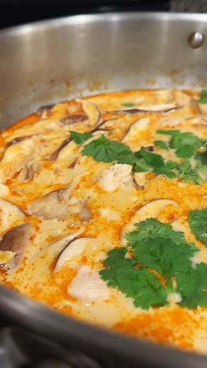 Tom Kha Gai (Thai coconut chicken soup), our all-year comfort soup. Loaded with mushrooms and inspired by @40aprons recipe. Find the full recipe in our bio! #khmushrooms #mushrooms #shiitake #maitake #soup #thaifood #recipe | KH MUSHROOMS