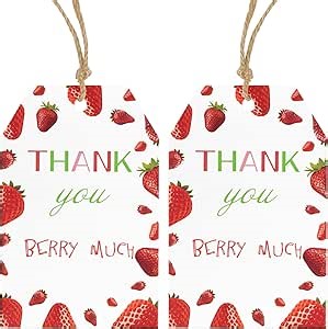 Anwyll Strawberry Thank You Tags - 50Pcs Thank You Berry Much Gift Tags with String Thank You Birthday Party Favors Tag Sweet Strawberry Themed Thank You Hang Paper Gift Labels for Baby Shower Wedding