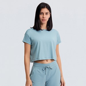 [Hot Item] Workout Crop Tops for Women Loose Fit Upf50  Breathable Yoga T Shirts Running Athletic Cropped Workout Tops