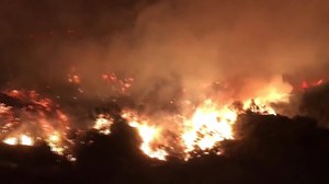 Video captured by Bethany Ellis shows the intensity of the fire burning around Interstate 405 in Los Angeles. Interstate 405 is shut down due to the raging wildfires. DETAILS: http://bit.ly/2AY6v0K (Video: Bethany Ellis/CNN) | FOX26