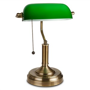 [Hot Item] M-1096 Satin Brass Traditional Banker Lamp Antique Style Emerald Green Glass Desk Light