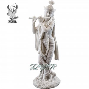 [Hot Item] Outdoor Decorative Indian Hind God Figure Sculpture White Marble Stone Krishna Statue