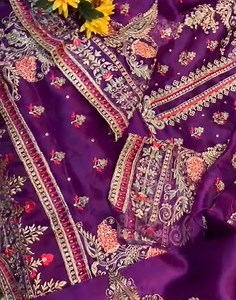 Available this purple  Organza tops with embroidery Santoon inner pant Organza dupatta Inbox with ur phn number and full address. | Closet | Facebook