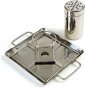 Steven Raichlen Vertical Beer Can Chicken Roaster Rack - Stainless Steel - Includes Rack, Canister, Drip Pan (7.3" x 5.5") For Juicy and Flavorful Chicken on Grill and Oven - Dishwasher Safe