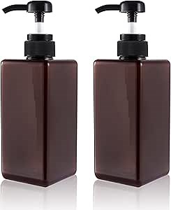 Pump Bottle, Refillable Plastic Empty Lotion Soap Dispenser Liquid Container for Bathroom Shampoo and Body Wash, 22oz/650ml Amber 2 Pack