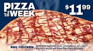 This might just make your week. 😎 Enjoy a Large BBQ Chicken pizza for $11.99 all week long. | Cottage Inn Pizza