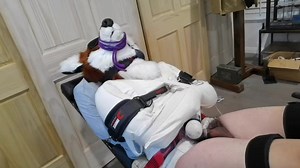 Straitjacketed furry cums from vibrator