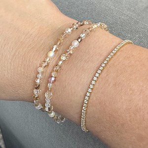 Nude Crystal Beaded Stack Bracelet - Sparkle Stretch Jewelry - Etsy