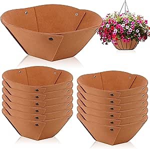 Teenyyou 12 Pcs 12 Inch Hanging Basket Liners Round Fabric Planter Liners for Hanging Baskets Non-Woven Felt Liners Replacement Fiber Liner for Baskets Planters Flowers Plants