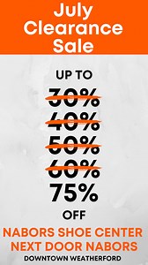 Summer deals are sizziling HOT in downtown Weatherford at our July Clearance Sales going on now with BIG savings on your favorite summer shoes, sandals, & accessories! #NaborsShoeCenter #NextDoorNabors #TheShoeDog | Nabors Shoe Center / Next Door Nabors