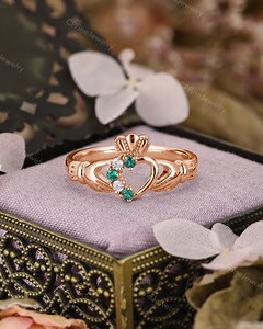 Irish Claddagh Emerald Wedding Ring - Rose Gold Celtic Moissanite Engagement Ring - Traditional Irish Promise Ring by Cpfinejewelry - Etsy