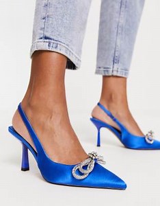 ASOS DESIGN - Simba - Scarpe blu con fiocco decorato, cinturino posteriore e tacco a spillo | ASOS