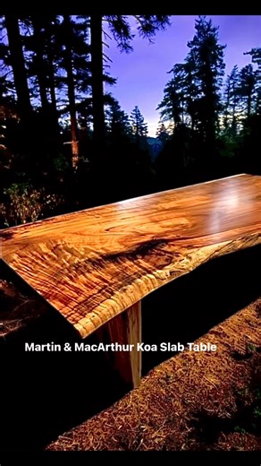 DINING PLEASURE. Martin & MacArthur craftsmen create your Koa Slab Dining Table with rippling curly Koa. https://bit.ly/3SKouxv; #koafurniture; #koatable; #martinandmacarthur; #hawaiiankoa; #koaforest; #koa | Martin & MacArthur